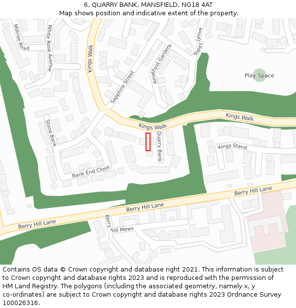 6, QUARRY BANK, MANSFIELD, NG18 4AT: Location map and indicative extent of plot