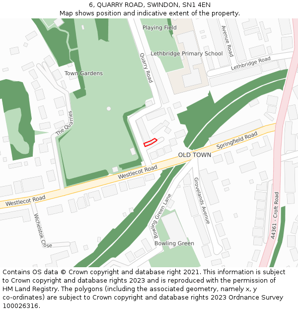 6, QUARRY ROAD, SWINDON, SN1 4EN: Location map and indicative extent of plot