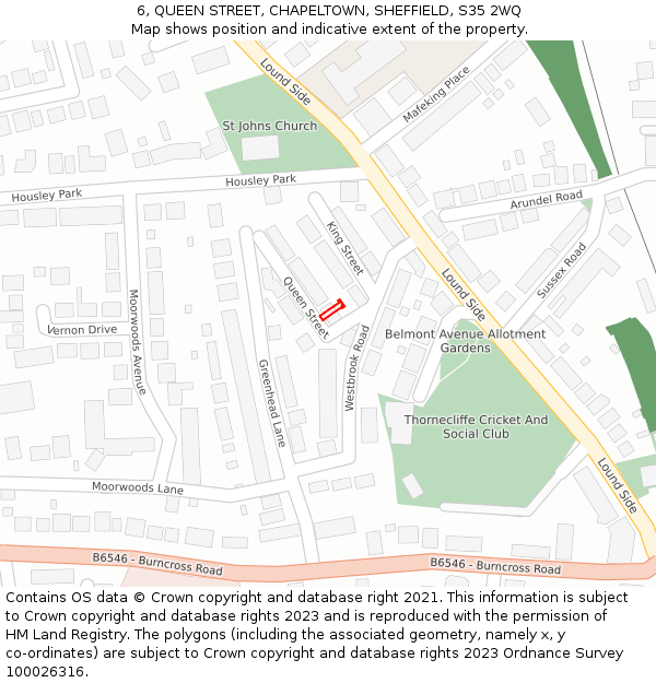6, QUEEN STREET, CHAPELTOWN, SHEFFIELD, S35 2WQ: Location map and indicative extent of plot