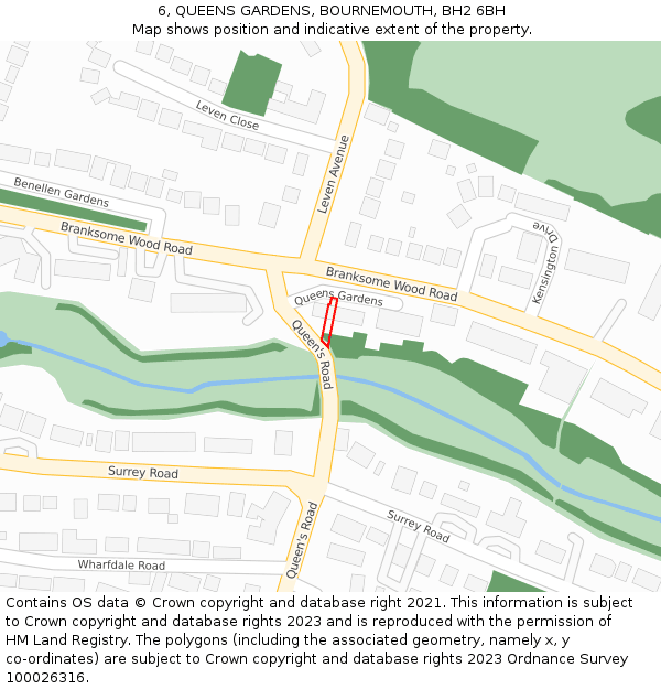 6, QUEENS GARDENS, BOURNEMOUTH, BH2 6BH: Location map and indicative extent of plot