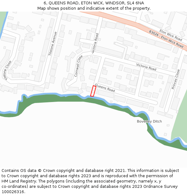 6, QUEENS ROAD, ETON WICK, WINDSOR, SL4 6NA: Location map and indicative extent of plot