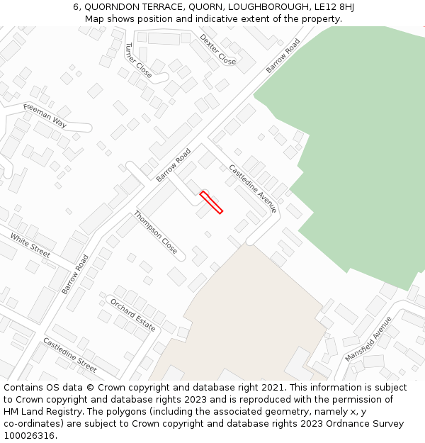 6, QUORNDON TERRACE, QUORN, LOUGHBOROUGH, LE12 8HJ: Location map and indicative extent of plot