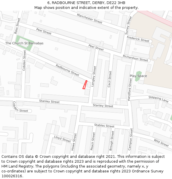 6, RADBOURNE STREET, DERBY, DE22 3HB: Location map and indicative extent of plot