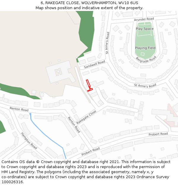 6, RAKEGATE CLOSE, WOLVERHAMPTON, WV10 6US: Location map and indicative extent of plot