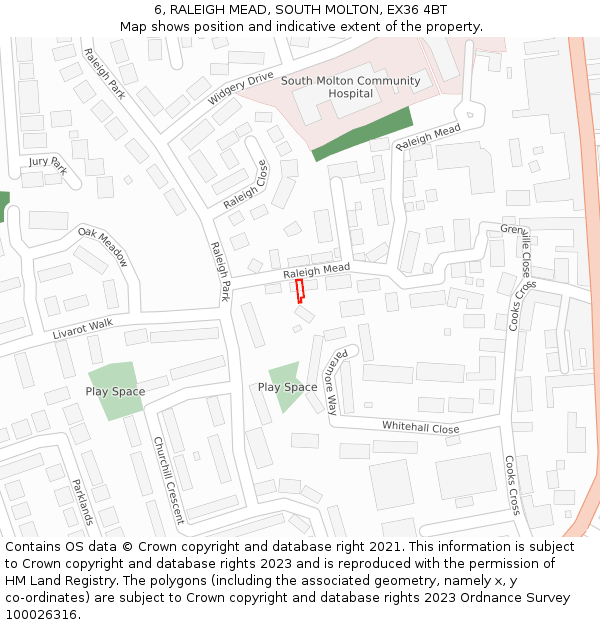 6, RALEIGH MEAD, SOUTH MOLTON, EX36 4BT: Location map and indicative extent of plot
