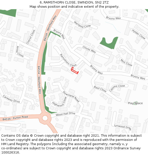 6, RAMSTHORN CLOSE, SWINDON, SN2 2TZ: Location map and indicative extent of plot