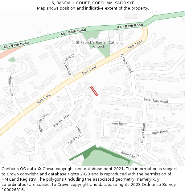 6, RANDALL COURT, CORSHAM, SN13 9XF: Location map and indicative extent of plot