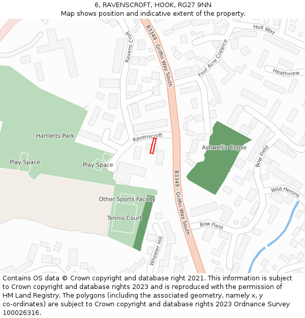 6, RAVENSCROFT, HOOK, RG27 9NN: Location map and indicative extent of plot