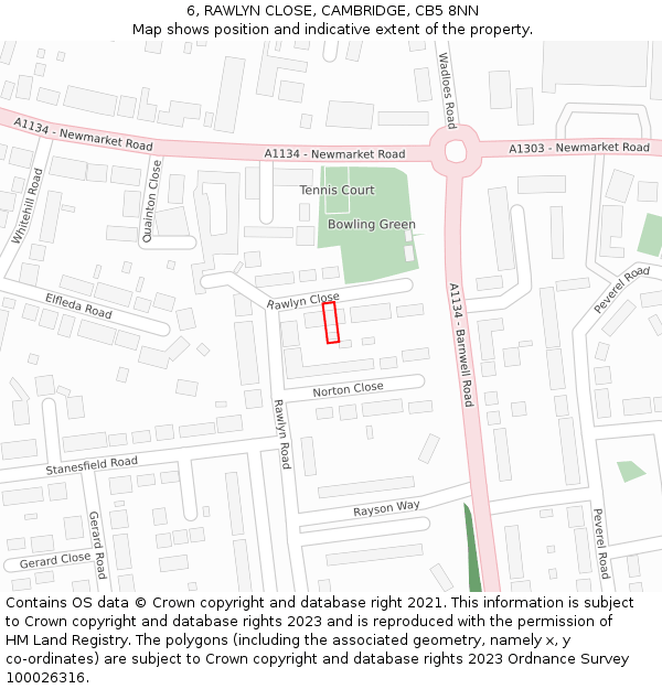 6, RAWLYN CLOSE, CAMBRIDGE, CB5 8NN: Location map and indicative extent of plot