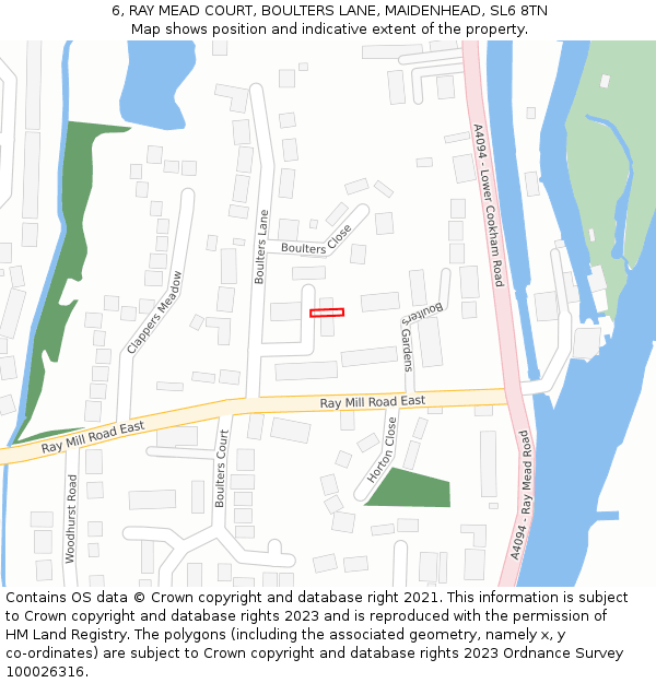 6, RAY MEAD COURT, BOULTERS LANE, MAIDENHEAD, SL6 8TN: Location map and indicative extent of plot