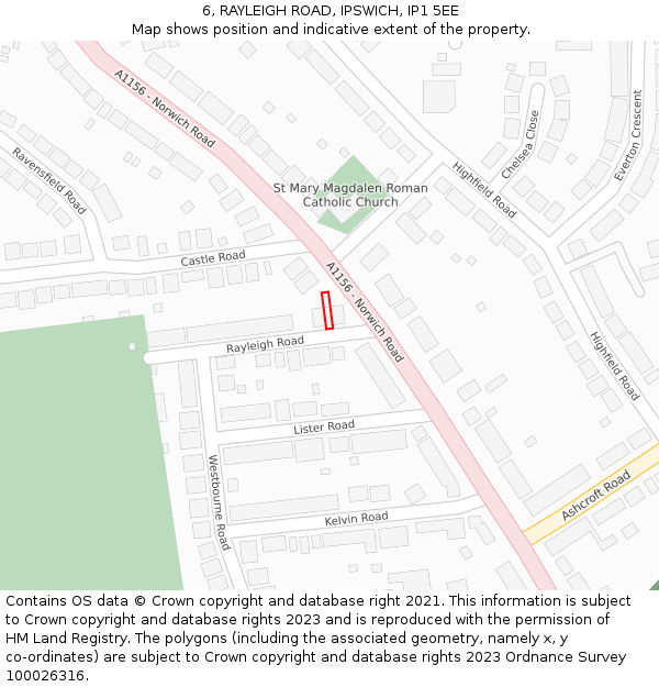 6, RAYLEIGH ROAD, IPSWICH, IP1 5EE: Location map and indicative extent of plot