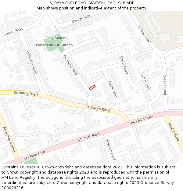 6, RAYMOND ROAD, MAIDENHEAD, SL6 6DF: Location map and indicative extent of plot