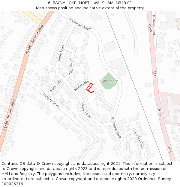 6, RAYNA LOKE, NORTH WALSHAM, NR28 0FJ: Location map and indicative extent of plot