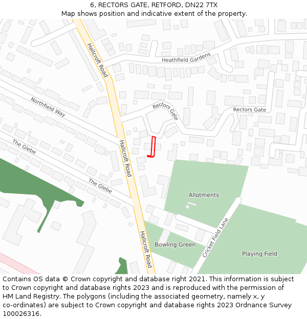 6, RECTORS GATE, RETFORD, DN22 7TX: Location map and indicative extent of plot