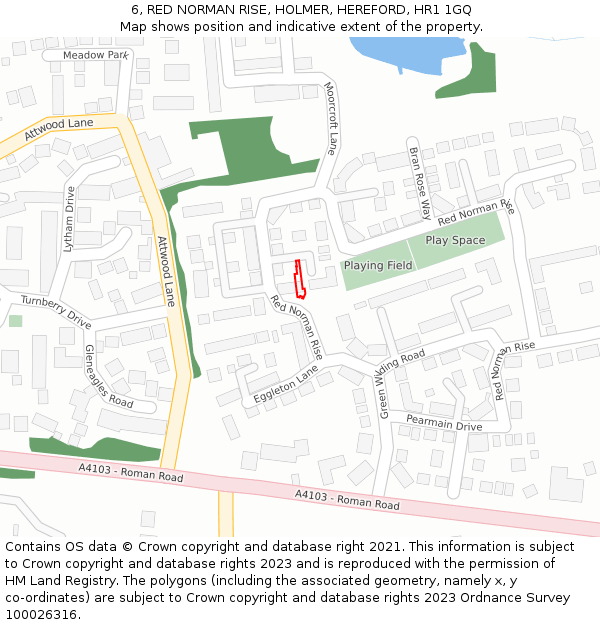 6, RED NORMAN RISE, HOLMER, HEREFORD, HR1 1GQ: Location map and indicative extent of plot