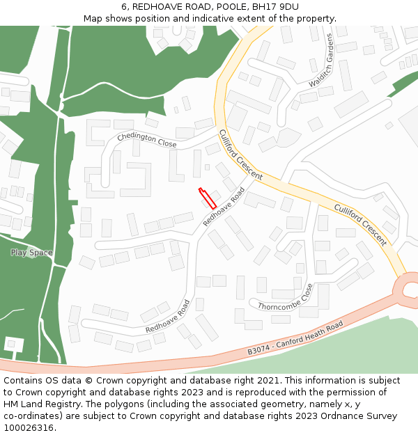 6, REDHOAVE ROAD, POOLE, BH17 9DU: Location map and indicative extent of plot