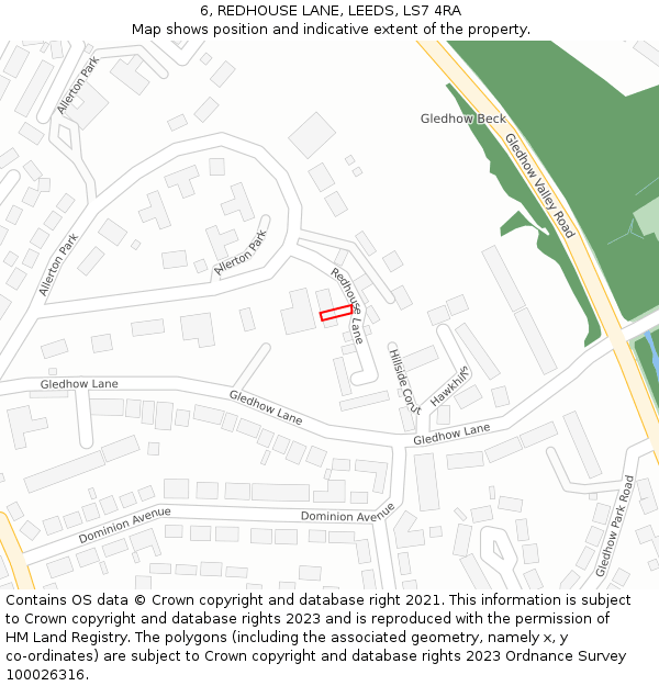 6, REDHOUSE LANE, LEEDS, LS7 4RA: Location map and indicative extent of plot
