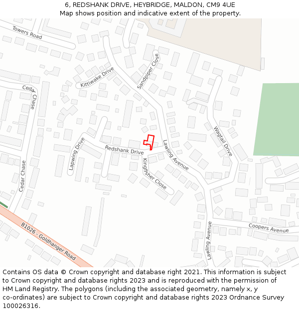 6, REDSHANK DRIVE, HEYBRIDGE, MALDON, CM9 4UE: Location map and indicative extent of plot