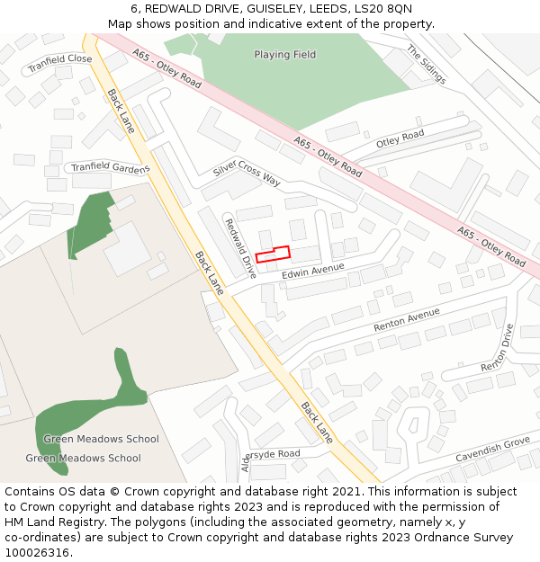 6, REDWALD DRIVE, GUISELEY, LEEDS, LS20 8QN: Location map and indicative extent of plot