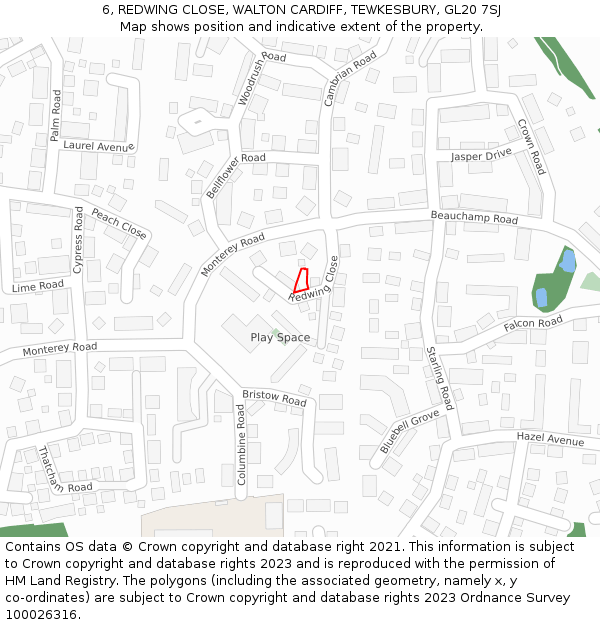 6, REDWING CLOSE, WALTON CARDIFF, TEWKESBURY, GL20 7SJ: Location map and indicative extent of plot