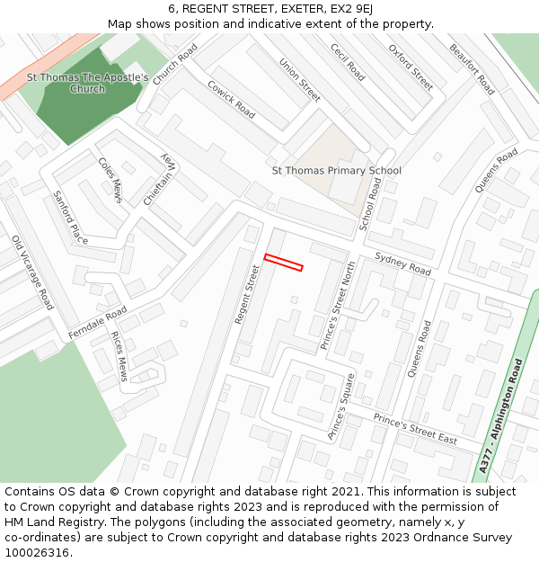 6, REGENT STREET, EXETER, EX2 9EJ: Location map and indicative extent of plot