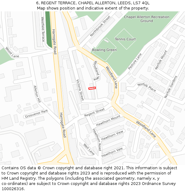 6, REGENT TERRACE, CHAPEL ALLERTON, LEEDS, LS7 4QL: Location map and indicative extent of plot