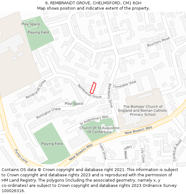 6, REMBRANDT GROVE, CHELMSFORD, CM1 6GH: Location map and indicative extent of plot