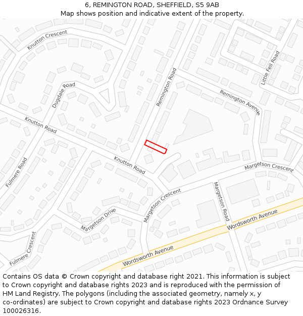 6, REMINGTON ROAD, SHEFFIELD, S5 9AB: Location map and indicative extent of plot