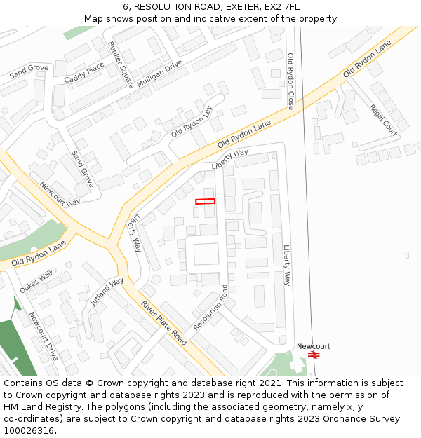 6, RESOLUTION ROAD, EXETER, EX2 7FL: Location map and indicative extent of plot