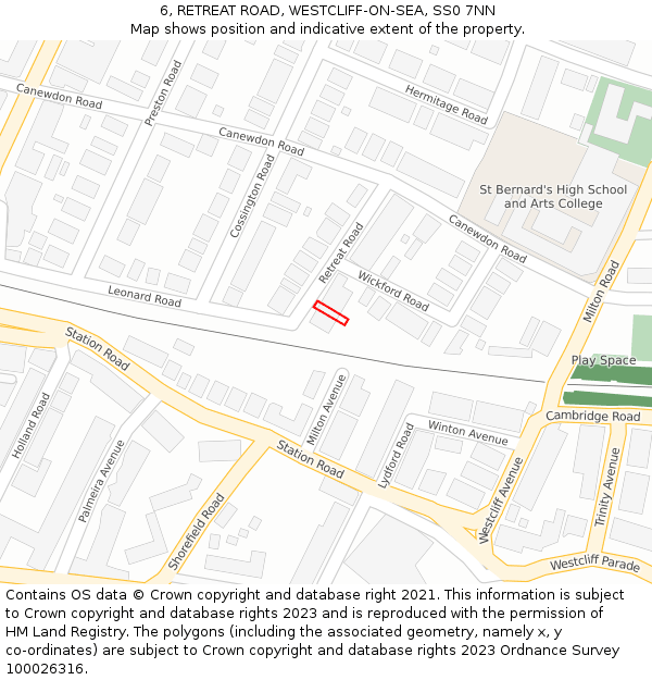 6, RETREAT ROAD, WESTCLIFF-ON-SEA, SS0 7NN: Location map and indicative extent of plot
