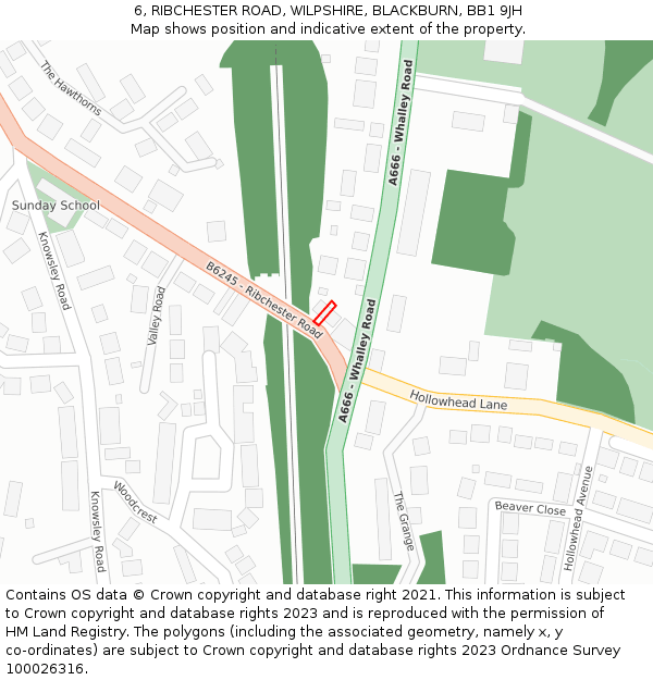 6, RIBCHESTER ROAD, WILPSHIRE, BLACKBURN, BB1 9JH: Location map and indicative extent of plot