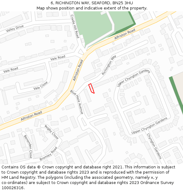 6, RICHINGTON WAY, SEAFORD, BN25 3HU: Location map and indicative extent of plot
