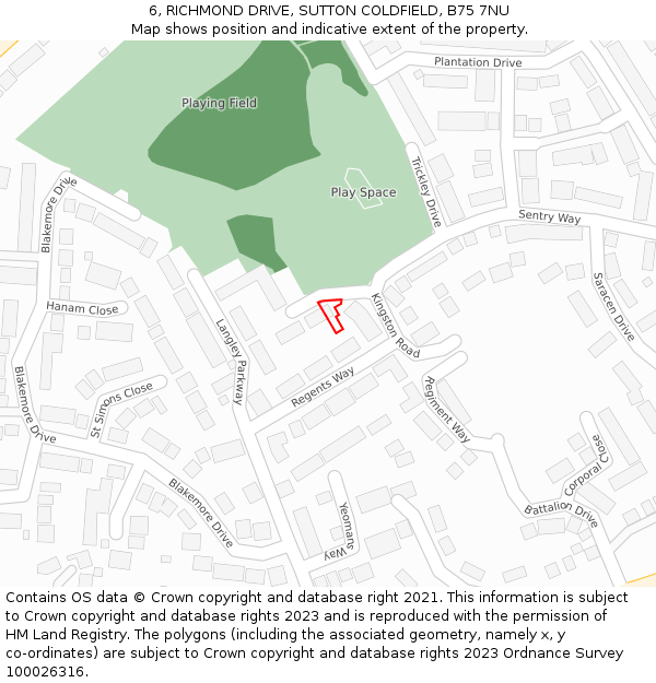 6, RICHMOND DRIVE, SUTTON COLDFIELD, B75 7NU: Location map and indicative extent of plot