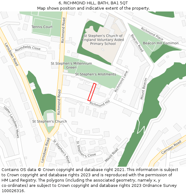 6, RICHMOND HILL, BATH, BA1 5QT: Location map and indicative extent of plot