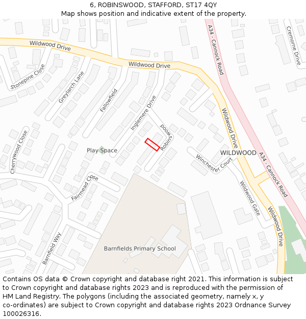 6, ROBINSWOOD, STAFFORD, ST17 4QY: Location map and indicative extent of plot