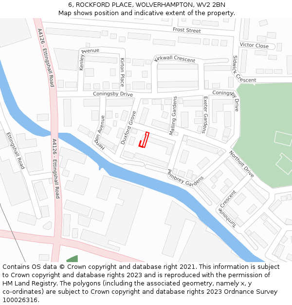 6, ROCKFORD PLACE, WOLVERHAMPTON, WV2 2BN: Location map and indicative extent of plot