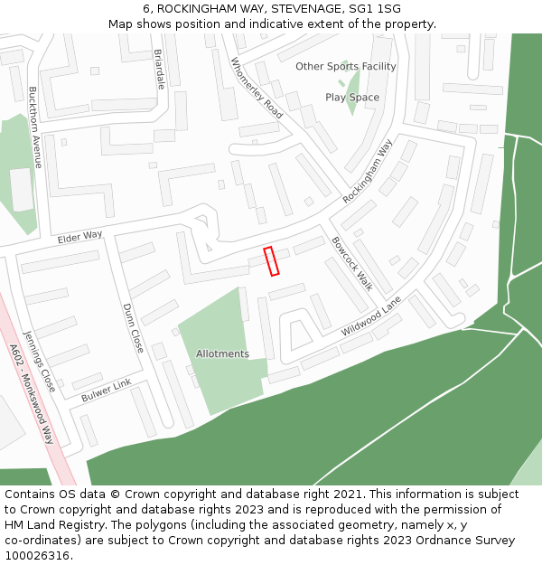 6, ROCKINGHAM WAY, STEVENAGE, SG1 1SG: Location map and indicative extent of plot