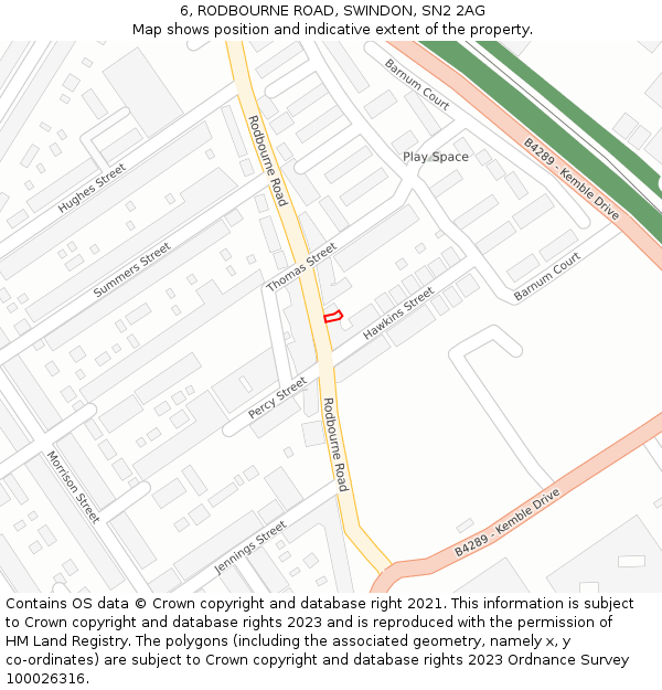 6, RODBOURNE ROAD, SWINDON, SN2 2AG: Location map and indicative extent of plot