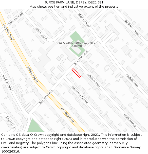 6, ROE FARM LANE, DERBY, DE21 6ET: Location map and indicative extent of plot
