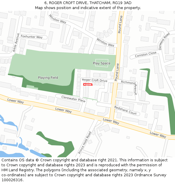 6, ROGER CROFT DRIVE, THATCHAM, RG19 3AD: Location map and indicative extent of plot