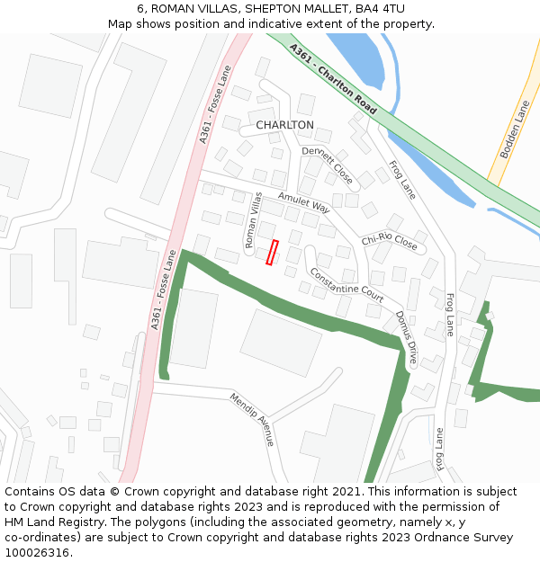 6, ROMAN VILLAS, SHEPTON MALLET, BA4 4TU: Location map and indicative extent of plot