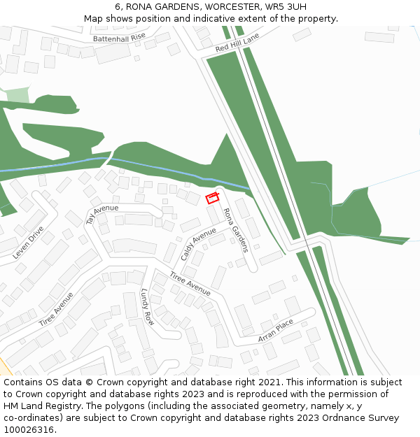 6, RONA GARDENS, WORCESTER, WR5 3UH: Location map and indicative extent of plot