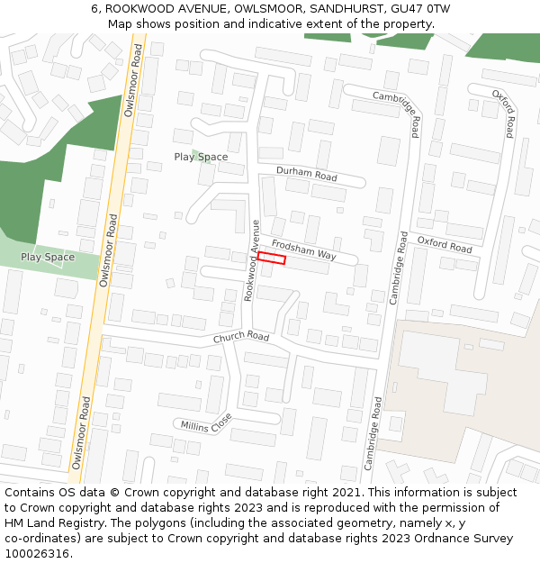 6, ROOKWOOD AVENUE, OWLSMOOR, SANDHURST, GU47 0TW: Location map and indicative extent of plot