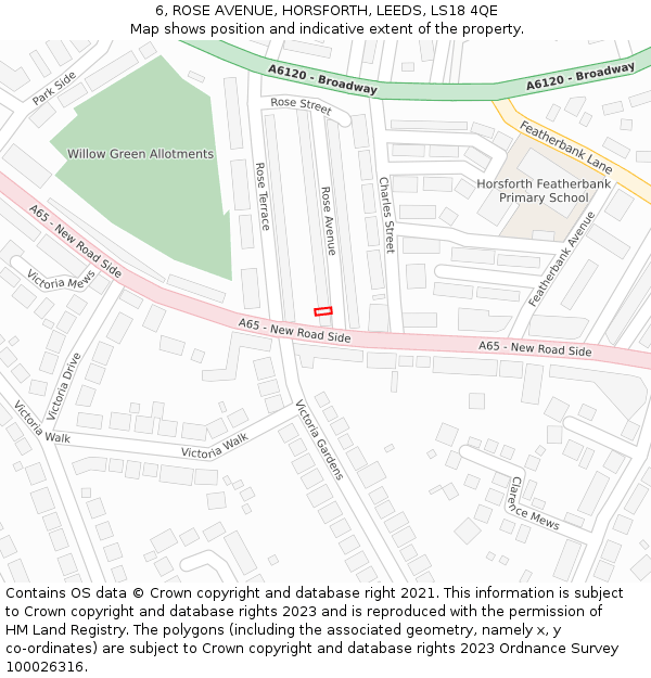 6, ROSE AVENUE, HORSFORTH, LEEDS, LS18 4QE: Location map and indicative extent of plot