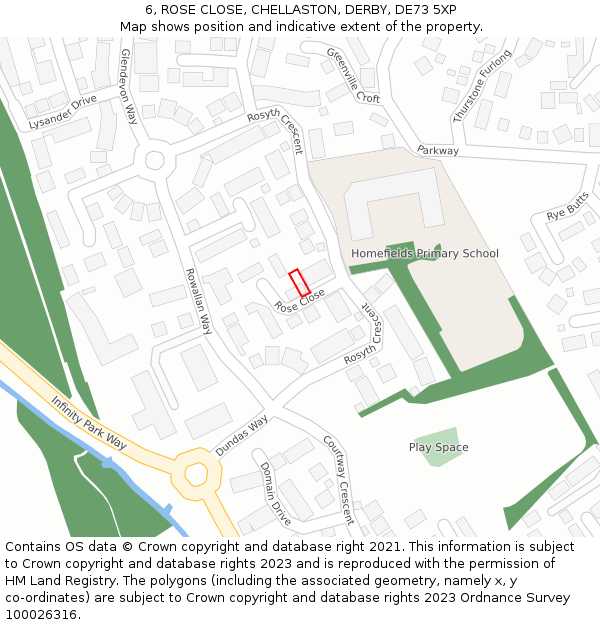 6, ROSE CLOSE, CHELLASTON, DERBY, DE73 5XP: Location map and indicative extent of plot
