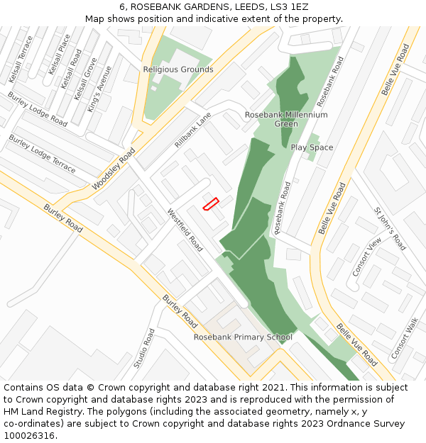 6, ROSEBANK GARDENS, LEEDS, LS3 1EZ: Location map and indicative extent of plot