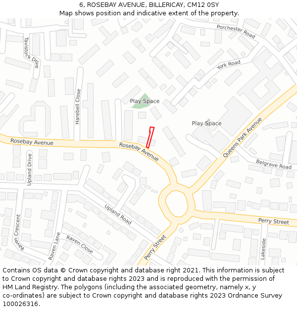 6, ROSEBAY AVENUE, BILLERICAY, CM12 0SY: Location map and indicative extent of plot