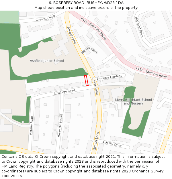 6, ROSEBERY ROAD, BUSHEY, WD23 1DA: Location map and indicative extent of plot