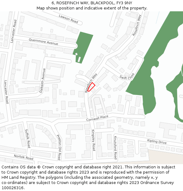 6, ROSEFINCH WAY, BLACKPOOL, FY3 9NY: Location map and indicative extent of plot