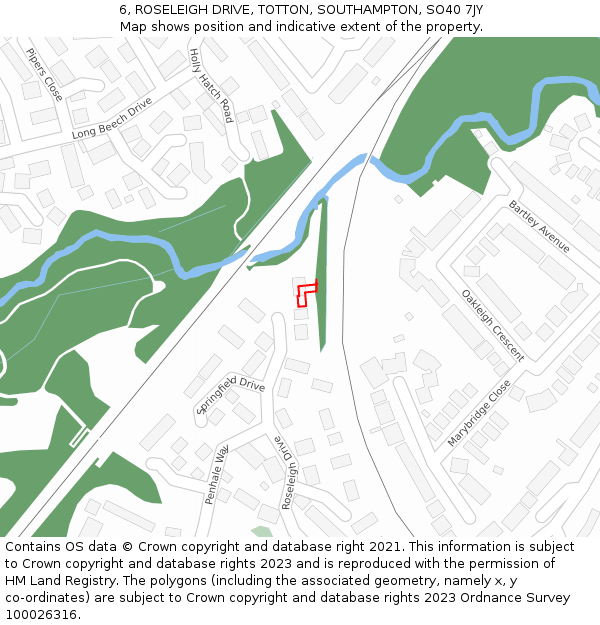 6, ROSELEIGH DRIVE, TOTTON, SOUTHAMPTON, SO40 7JY: Location map and indicative extent of plot
